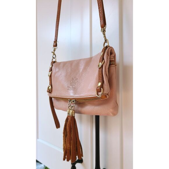 Vera Pelle Italy‎ Pink Leather Crossbody Purse Adjustable Strap Clutch Coquette - Picture 5 of 8